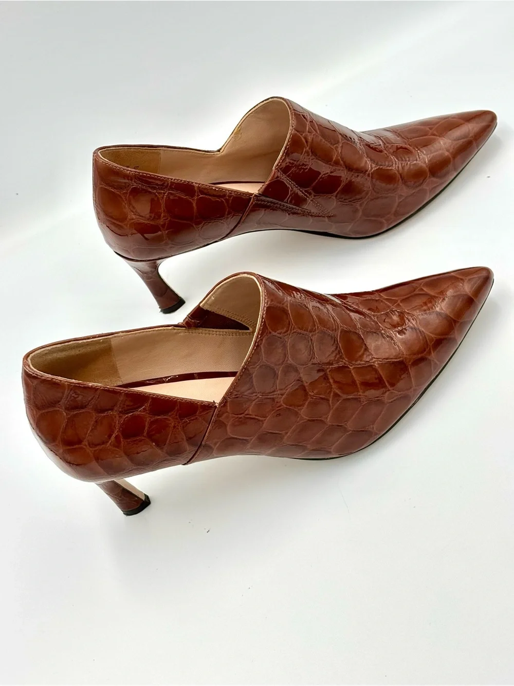 27 EDIT Fanfare Brown Croco Pointed Toe Kitten Heel Pumps Women’s 7 M